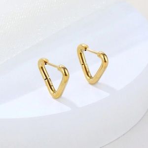 Gold plated stainless steel triangle huggie earrings